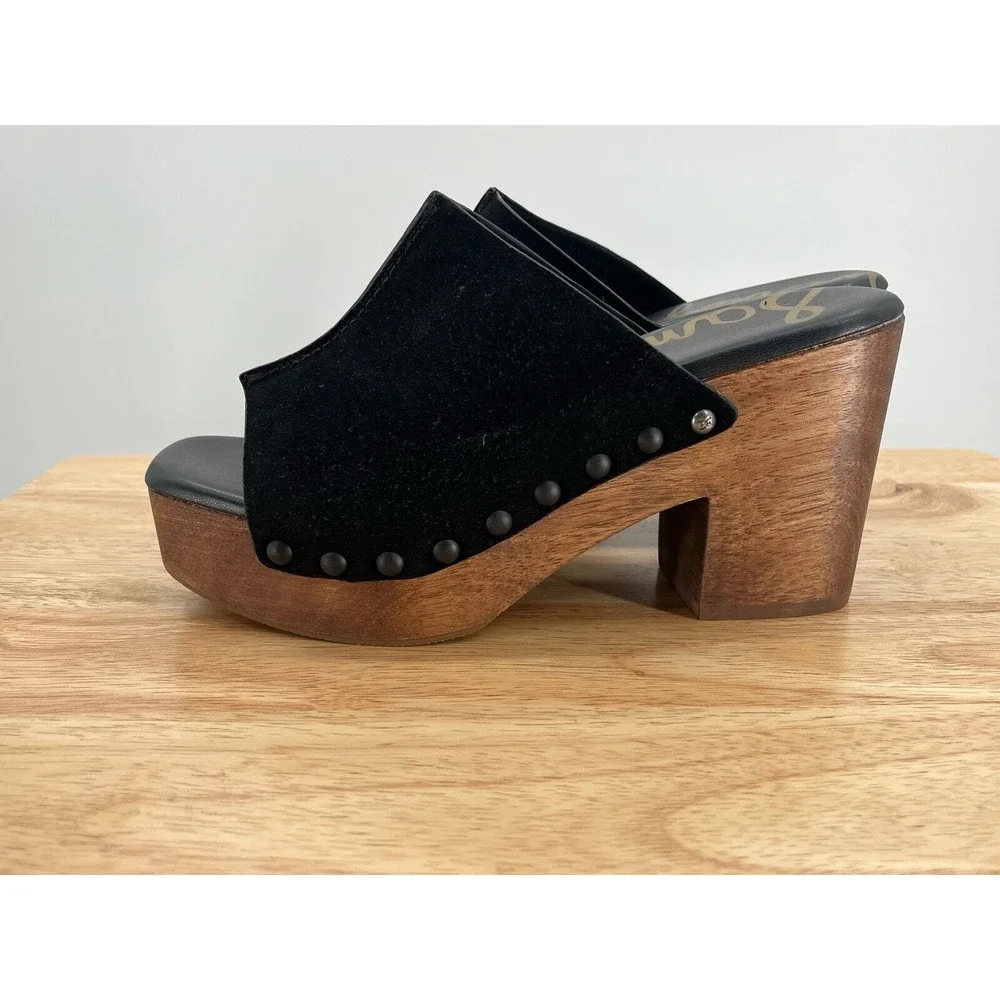 Sam Edelman Josselyn Black Squared Open Toe Slip On Studded Block Heels Size 7.5